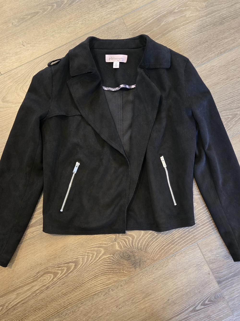 Philosophy Black Faux-Suede Zippered Moto Jacket